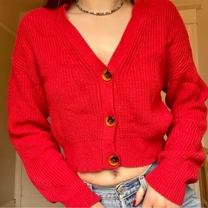UO cropped red knit sweater 🧶